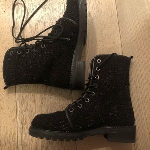 Stuart weitzman black sparkly combat boots